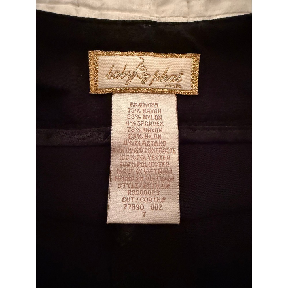 Baby Phat Black Trousers Gold Cat Logo Stretch Straight Leg Pants Junior Size 7 - Picture 5 of 13